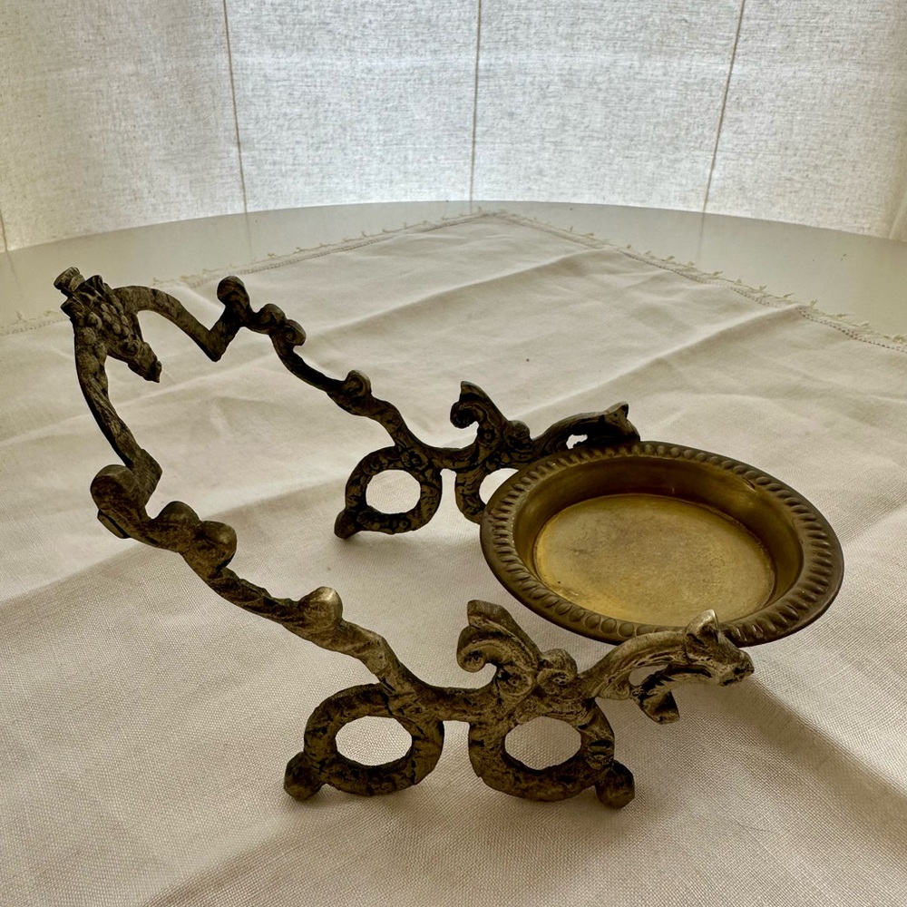 Vintage Brass Italy Squirrel Tea Cup And Spoon Display Holder